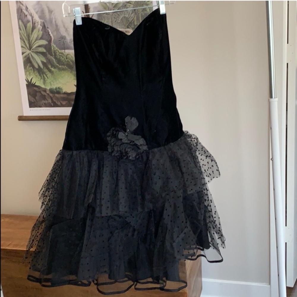 Black velvet 80s prom dress polka dot tutu costume